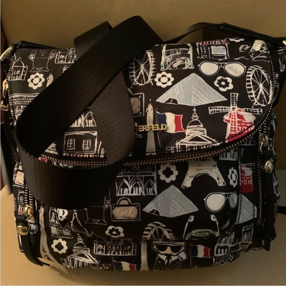 Karl Lagerfeld Black Shoulder Bag with Graphic Print